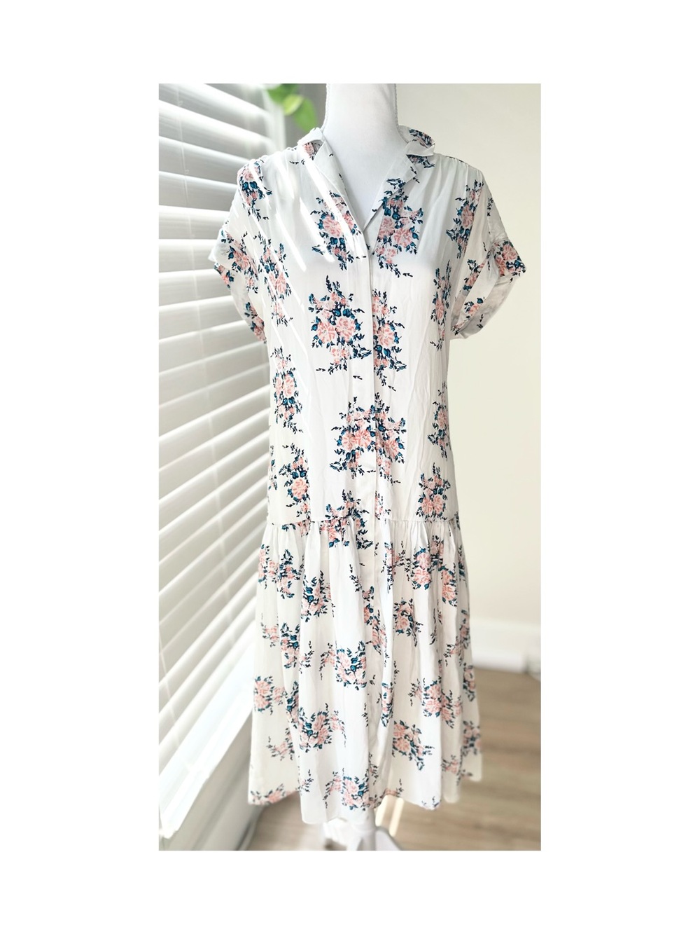 Veronica Beard White Floral Button-Front Dress